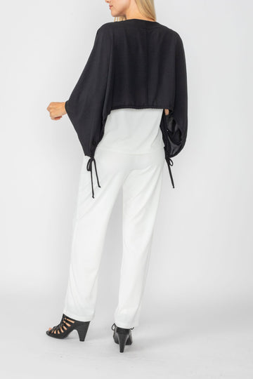 Black Crop Poncho With Button